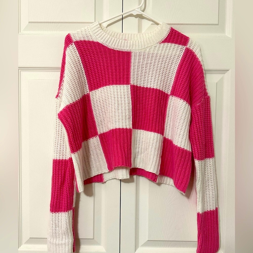 moon & madison Pink and White Block Sweater